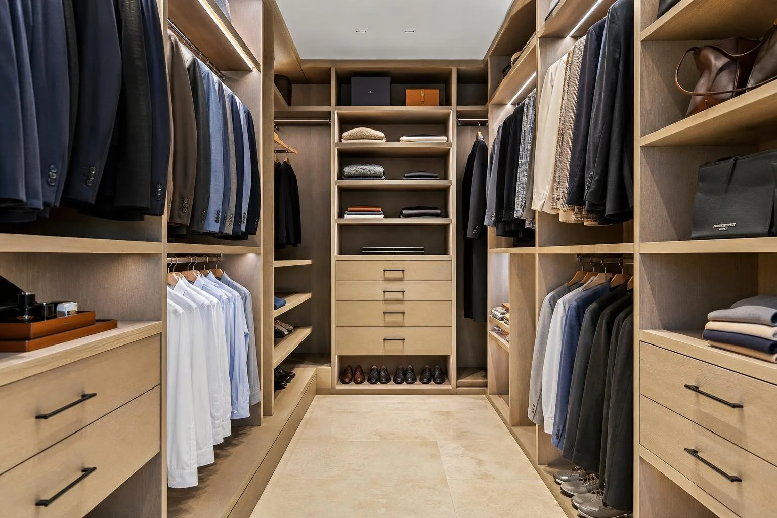 Vestidor a medida con baldas, cajones y barras