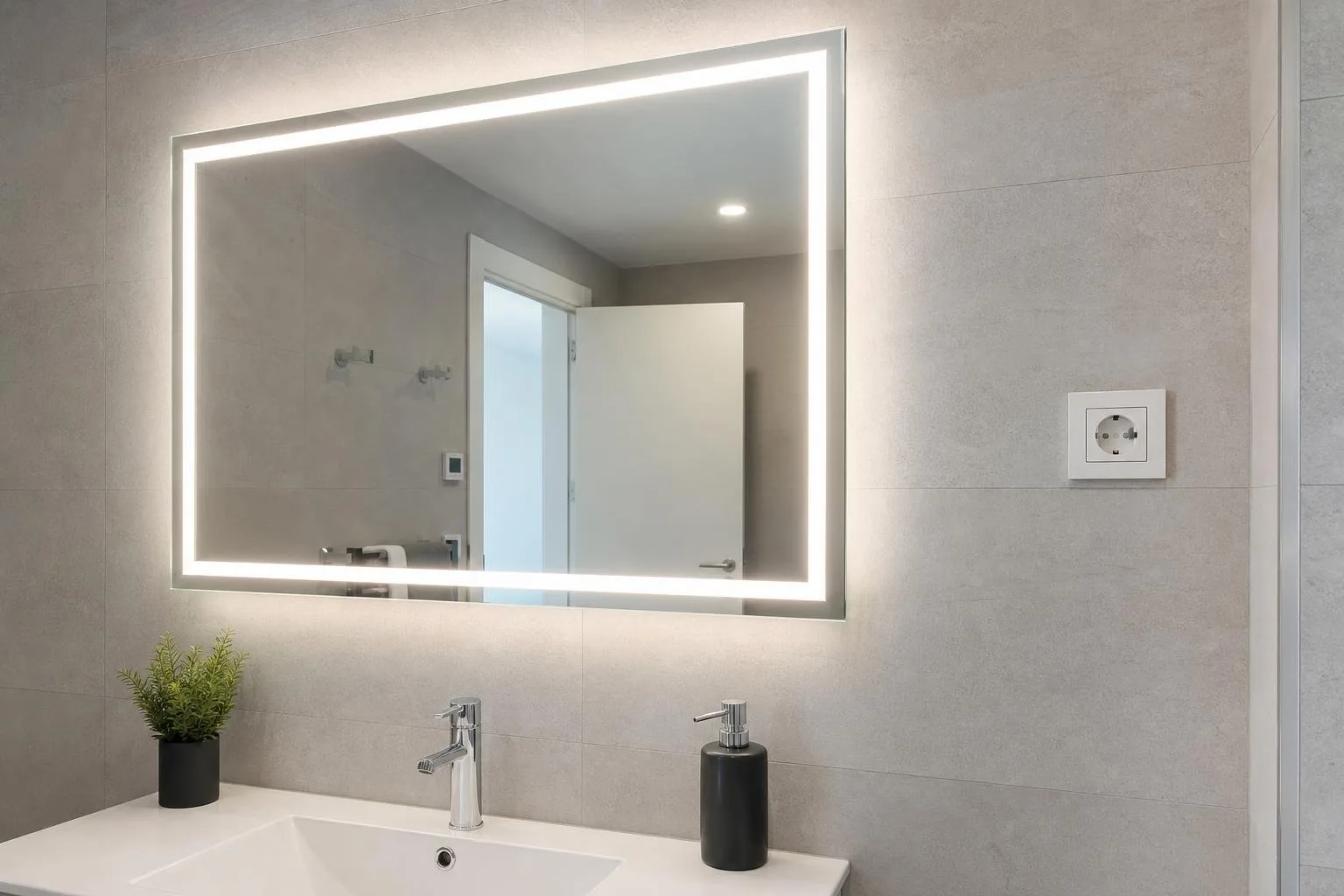 Espejo de baño con luz integrada y enchufe